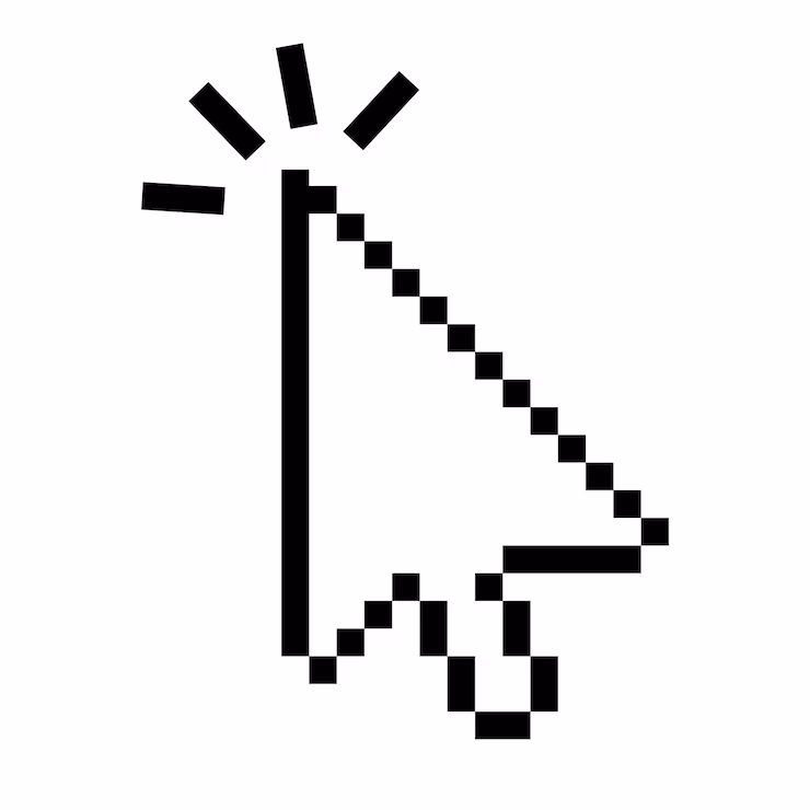 Pixel-style cursor icon symbolising the moment of clicking. Illustration for an explanation of the psychology behind phishing and Adversary in the Middle (AitM) attacks.