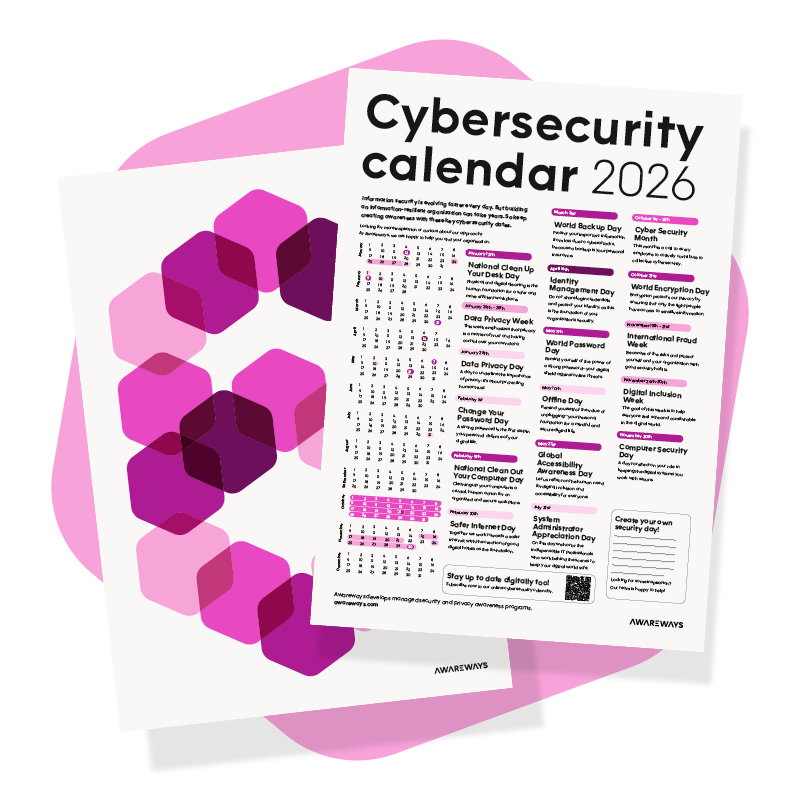 Download banner voor de complete Awareways Cybersecurity en Security Awareness Kalender 2026 met alle belangrijke cyber feestdagen.